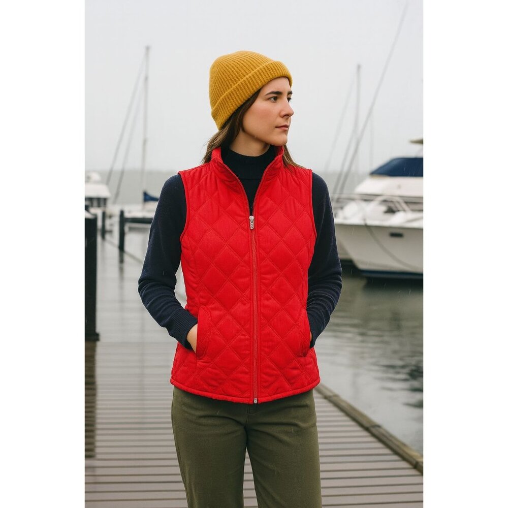 Jane Ashley Women's Quilted Red Vest Large Layeringcore Cottagecore Preppycore
